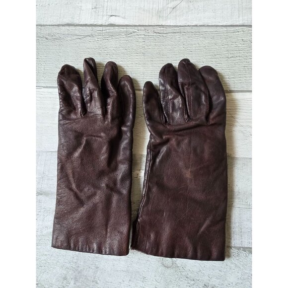 Vintage Brown Leather Gloves Fully Lined Size 7 - Picture 2 of 4